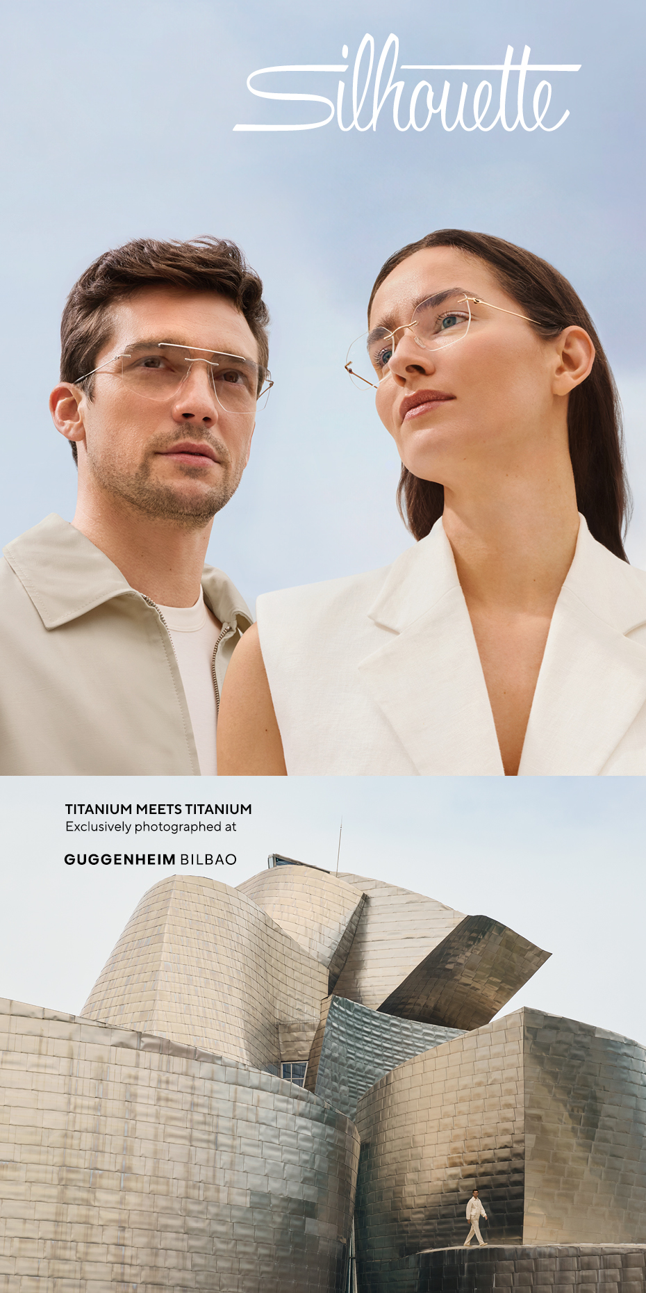 Silhouette: Mann und Frau tragen jeweils eine Brille